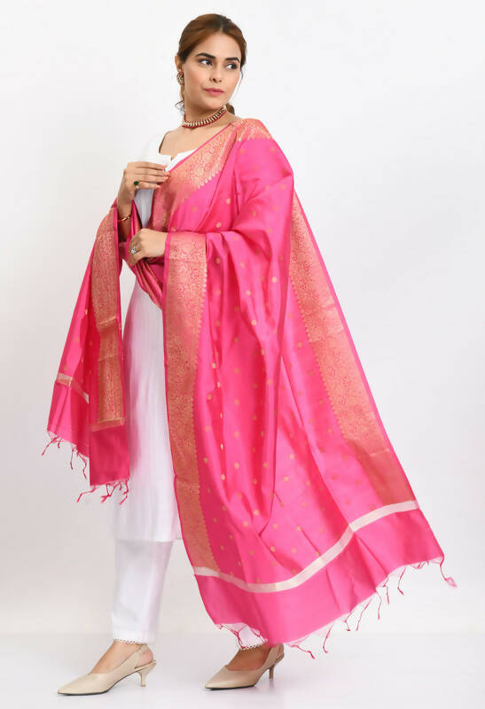 Mominos Fashion Moeza Women's Banarsi Silk Woven Design Pink Dupatta - Distacart