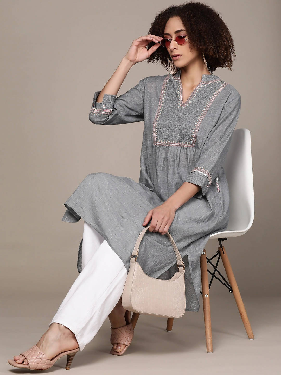 Ritu Kumar Women Grey Yoke Design Kurta - Distacart