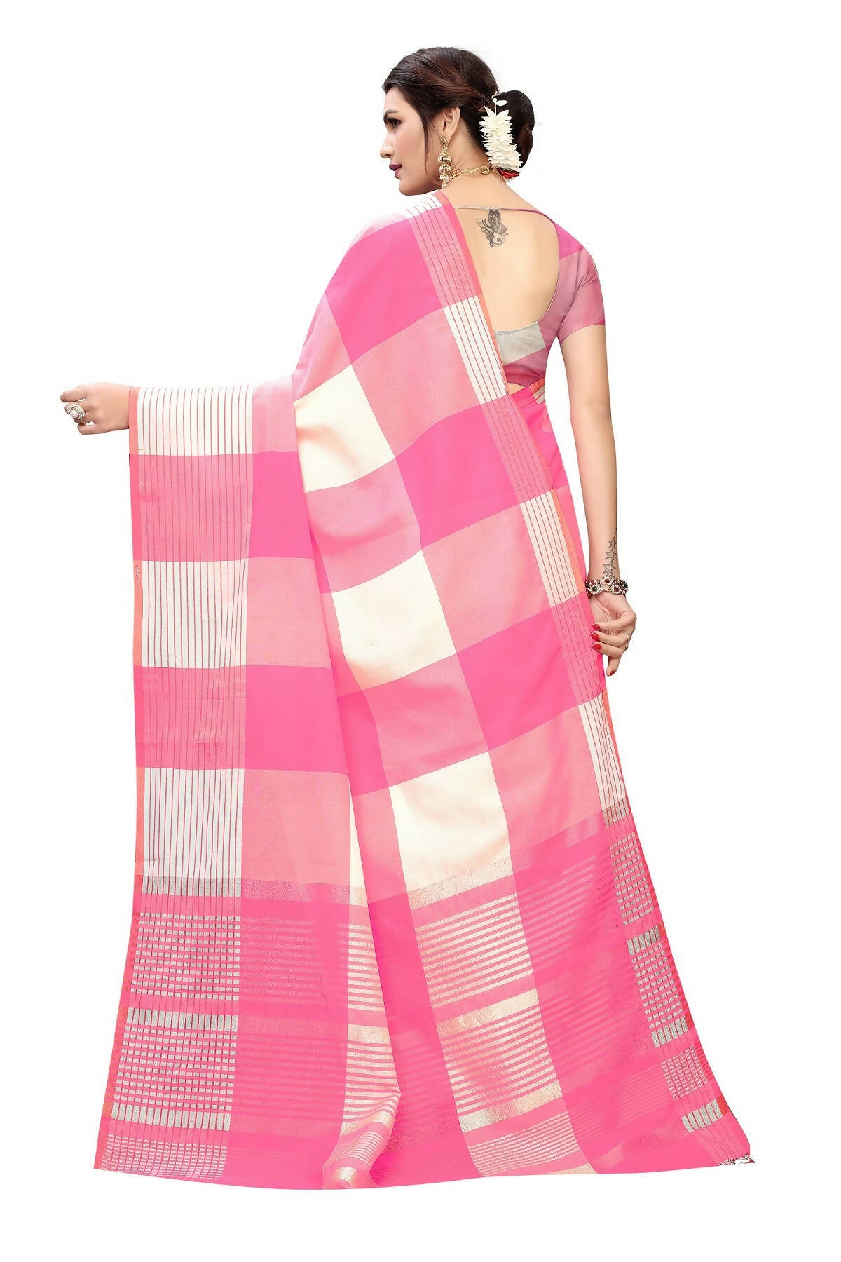 Vamika Pink Cotton Silk Weaving Saree (Gamma Checks Pink) - Distacart