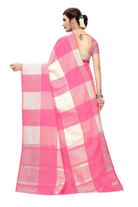 Thumbnail for Vamika Pink Cotton Silk Weaving Saree (Gamma Checks Pink) - Distacart