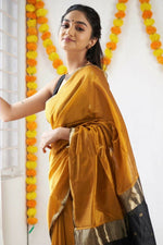 Thumbnail for DEIANA'S Beautiful Golden Jari with New Design Soft Cotton Saree - Yellow - Distacart