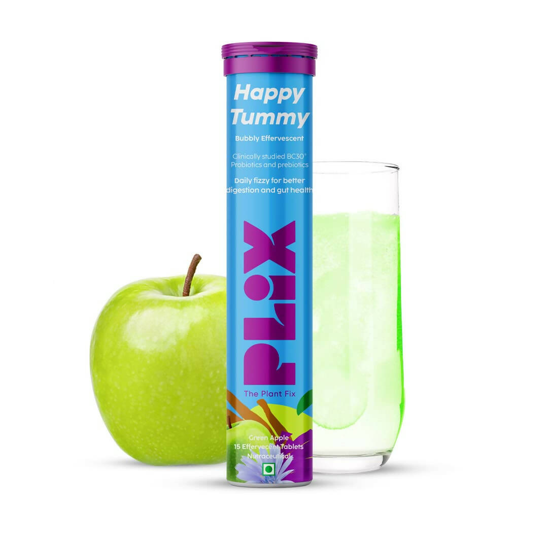 PLIX The Plant Fix Happy Tummy Pre+Probiotic Effervescent Tablets - Green Apple - Distacart