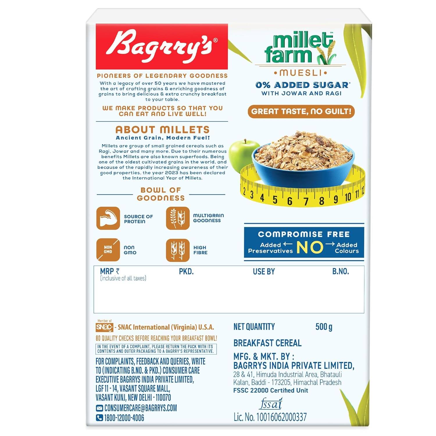 Bagrry's Millet Farm Muesli 0% Added Sugar with Jowar and Ragi - Distacart