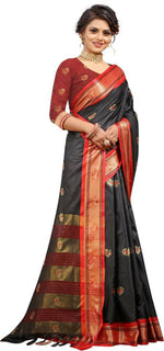Thumbnail for DEIANA'S Beautiful Golden Jari with New Design Soft Lichi Silk Saree - Black - Distacart