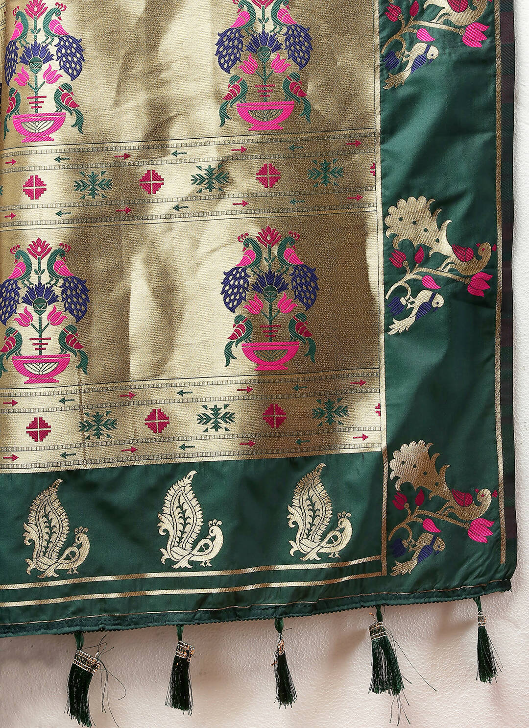 Lorenvalley Fashion Green Soft Paithani Silk Woven Design Gold Zari Meenakari Weaving Saree - Distacart