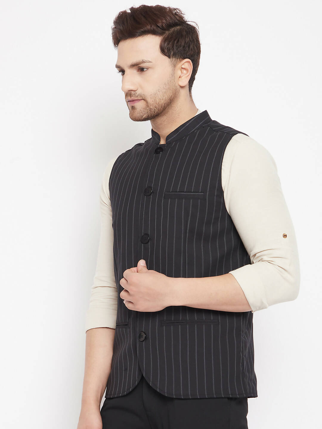 Even Apparels Black Merino Men Woven Nehru Jacket - Distacart