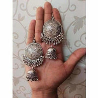 Thumbnail for Muskan Fancy Beautiful Oxidised Silver Plated Jhumka Earrings