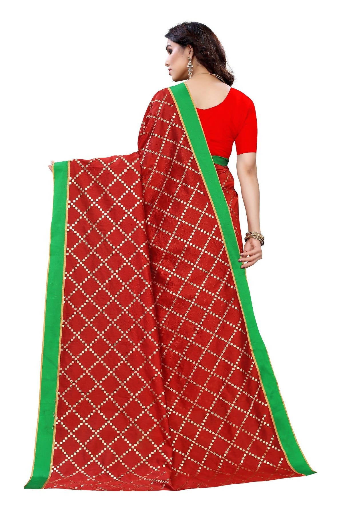 Vamika Red Linen Foil Print Saree (YOGI RED) - Distacart