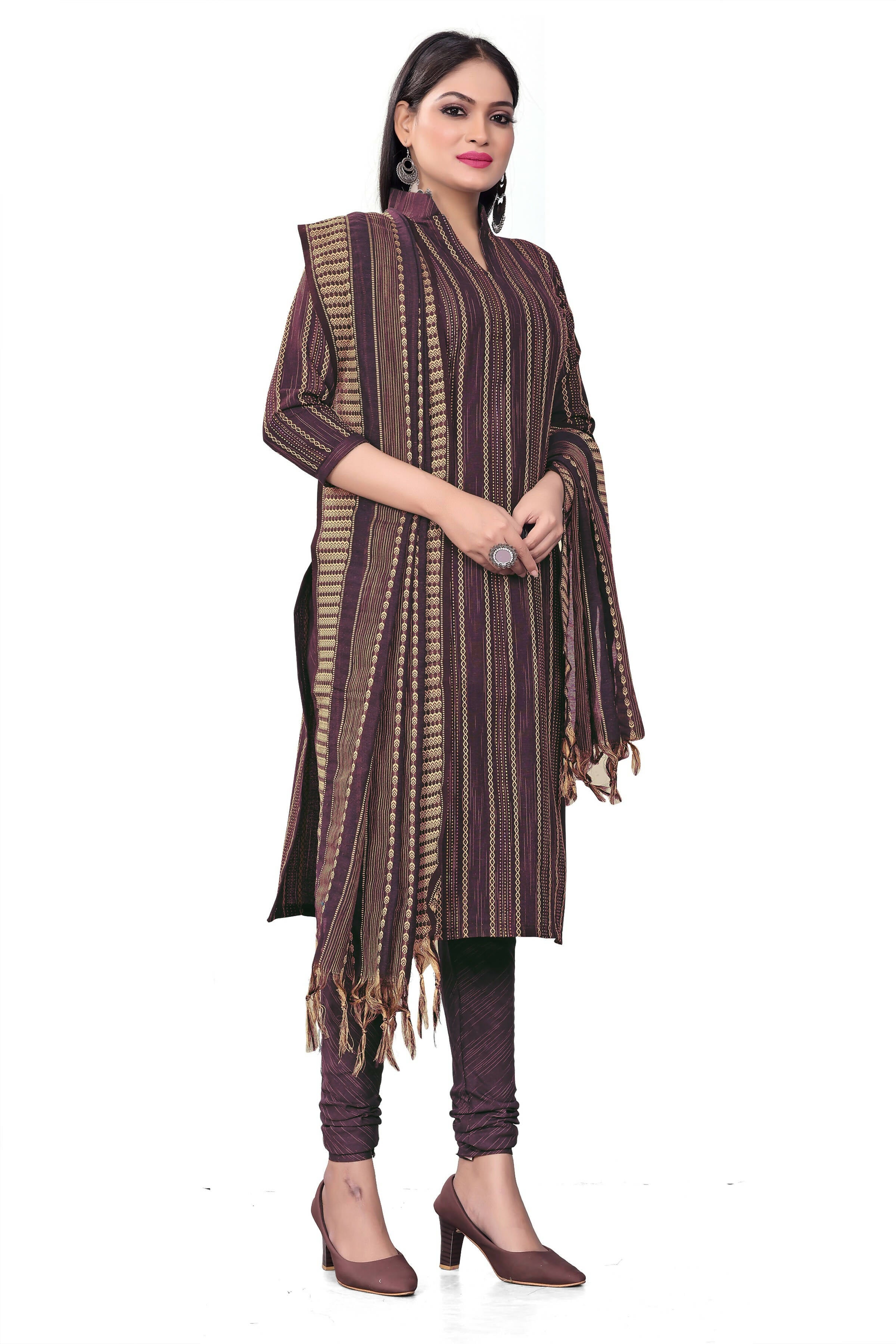 Purple Cotton Jacquard Woven Unstitched Dress Material - Tanvi - Distacart