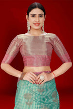 Thumbnail for Sky Blue Soft Organza Woven Design Saree With Unstitched Blouse Piece - Zaara - Distacart
