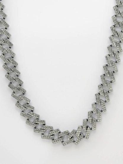 NVR Men Silver-Plated Stainless Steel American Diamond Chain - Distacart