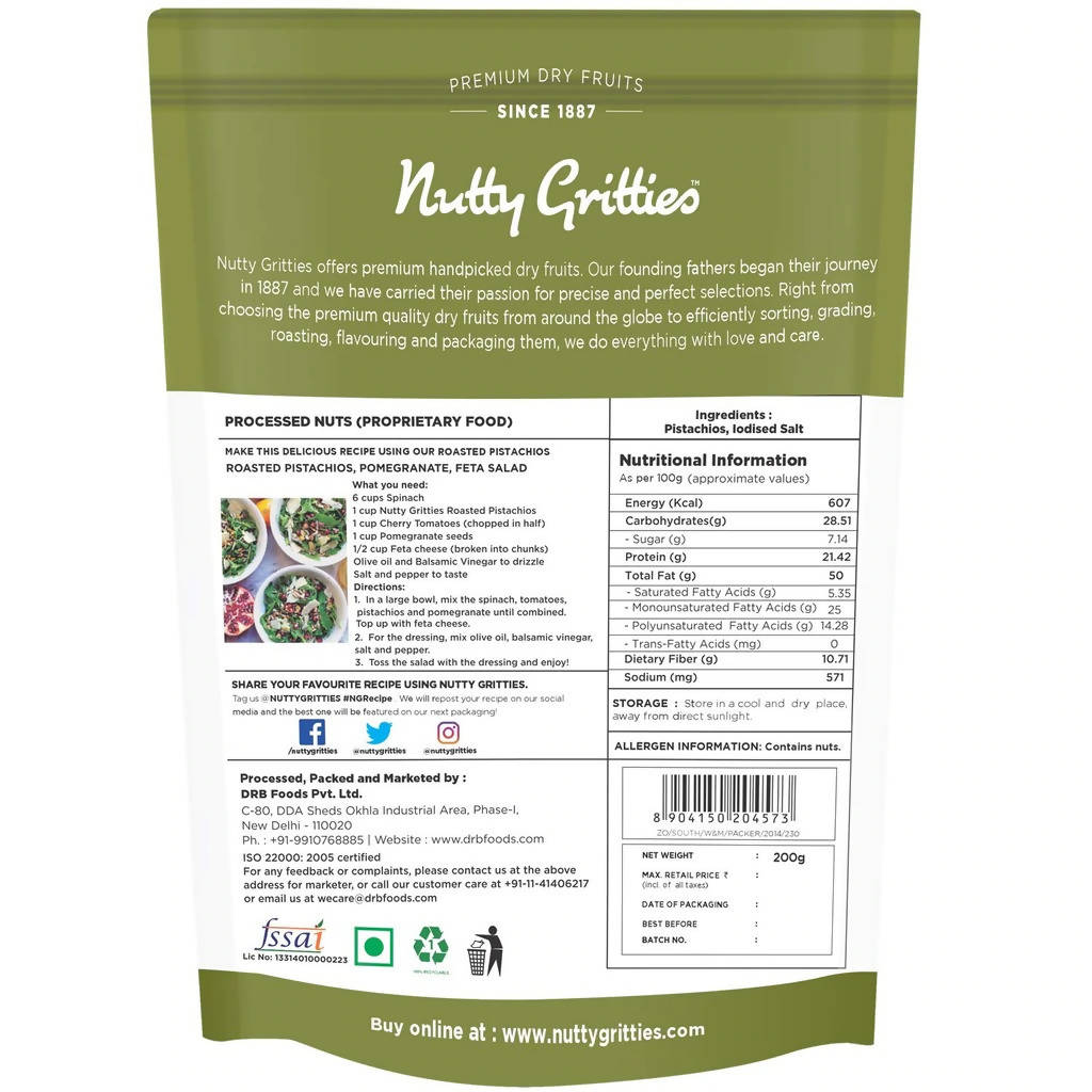 Nutty Gritties California Roasted Pistachios Lightly Salted - Distacart