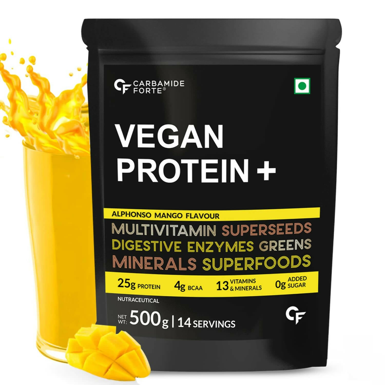 Carbamide Forte Vegan Protein+ Powder - Alphonso Mango Flavour - Distacart