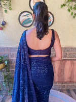 Thumbnail for Mitera Blue Embellished Sequinned Pure Georgette Saree - Distacart