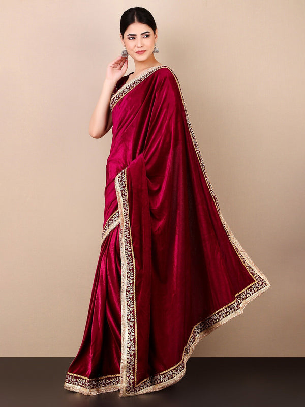 Kalini Embellished Velvet Saree - Distacart