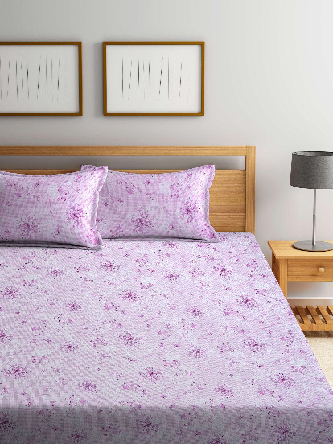 BOMBAY DYEING Pink Floral Cotton 120 TC King Bedsheet with 2 Pillow Covers - Distacart