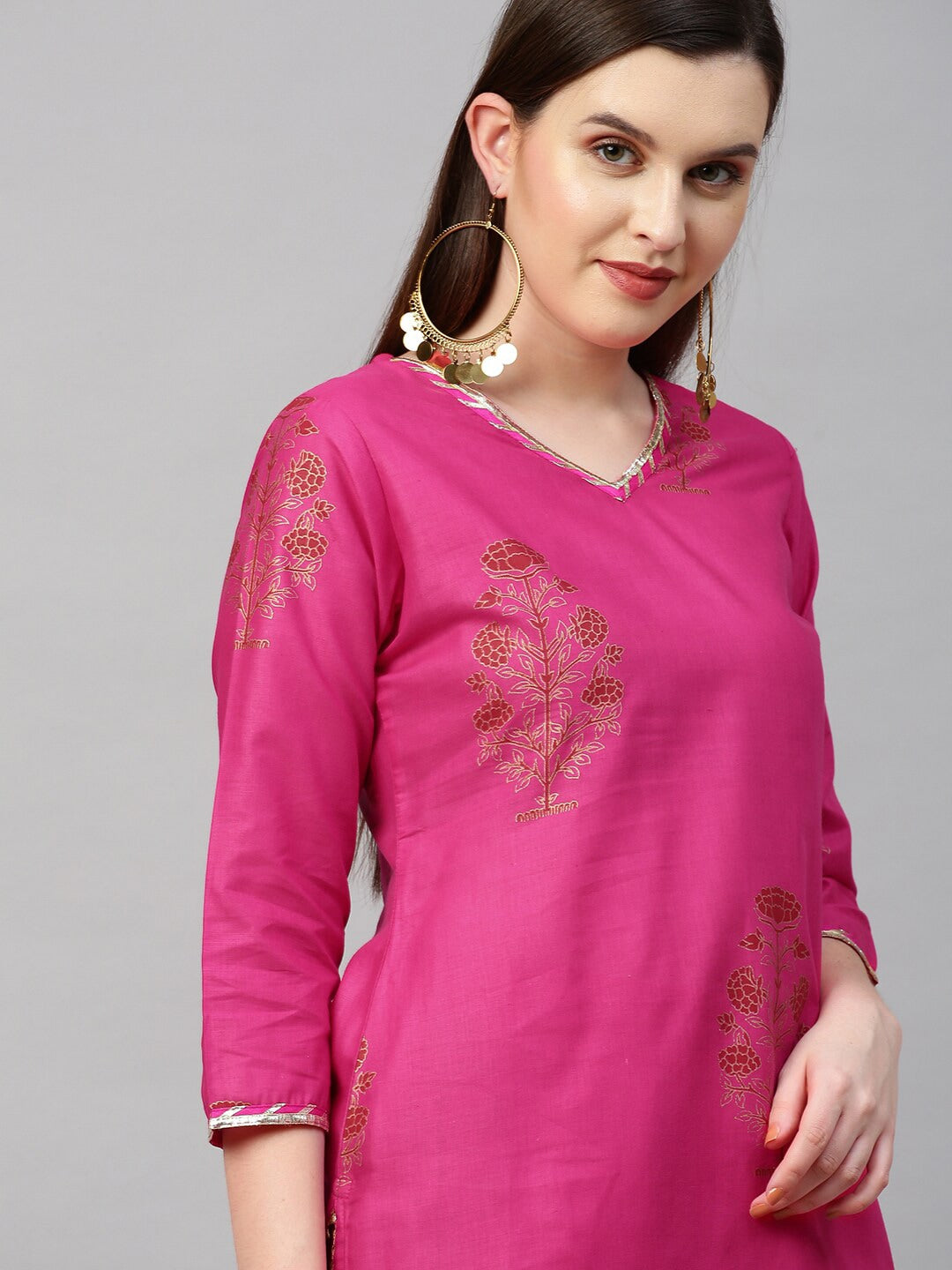 Kalini Women Pink Floral Printed Kurta with Trousers & With Dupatta - Distacart