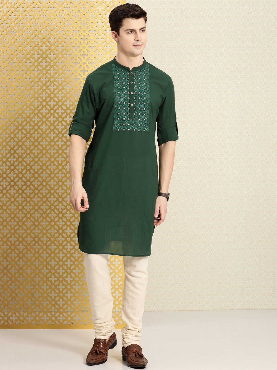 House of Pataudi Men Pure Cotton Ethnic Motifs Embroidered Jashn Kurta - Distacart