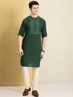Thumbnail for House of Pataudi Men Pure Cotton Ethnic Motifs Embroidered Jashn Kurta - Distacart