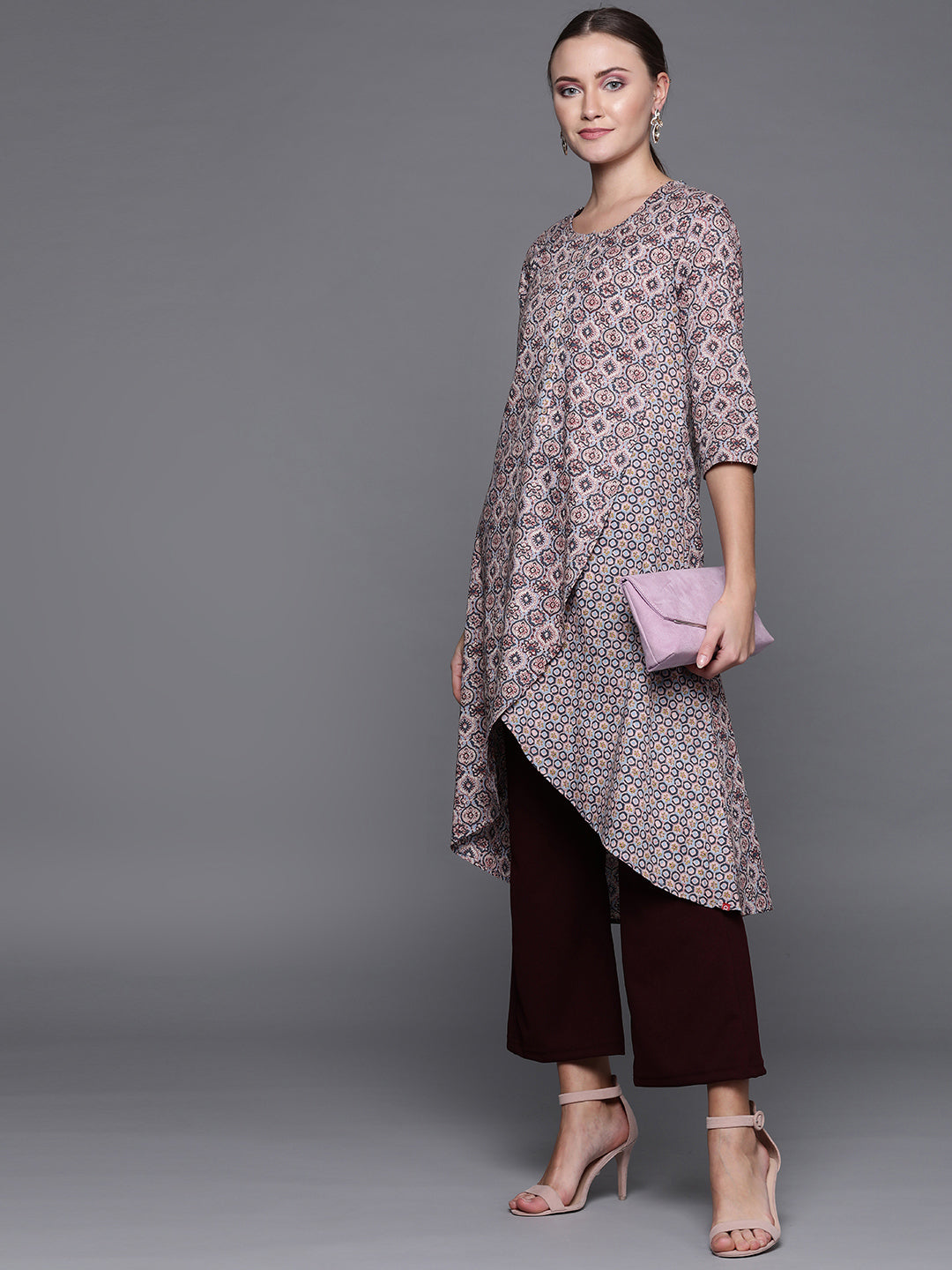 Biba Women Pink & Blue Printed A-Line Layered Kurta - Distacart