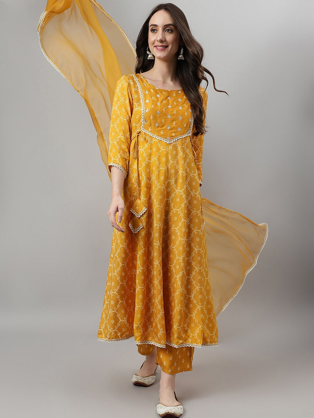 Khushal K Ethnic Motifs Printed Sequinned Kurta with Palazzos & Dupatta - Distacart