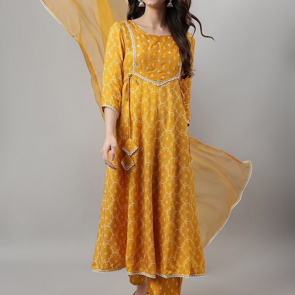 Khushal K Ethnic Motifs Printed Sequinned Kurta with Palazzos & Dupatta - Distacart