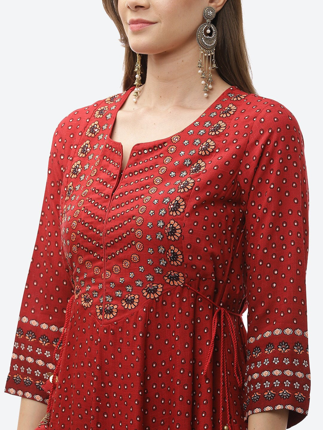 Biba Women Red Ethnic Motifs Embroidered Mirror Work Anarkali Kurta - Distacart