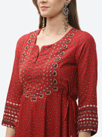 Thumbnail for Biba Women Red Ethnic Motifs Embroidered Mirror Work Anarkali Kurta - Distacart