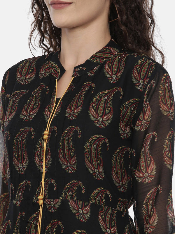 Souchii Black Printed A-Line Dress - Distacart