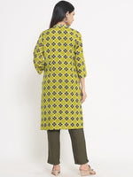 Thumbnail for Sangria Women Green Printed Kurta with Trousers - Distacart