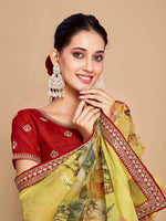 Thumbnail for Sangria Floral Printed Embroidered Organza Saree - Distacart