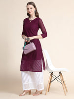 Thumbnail for Kalini Women Burgundy Ethnic Motifs Chikankari Kurta - Distacart