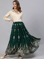 Thumbnail for Jaipur Kurti Women Green & Peach-Colored Printed Flared Maxi Skirt - Distacart