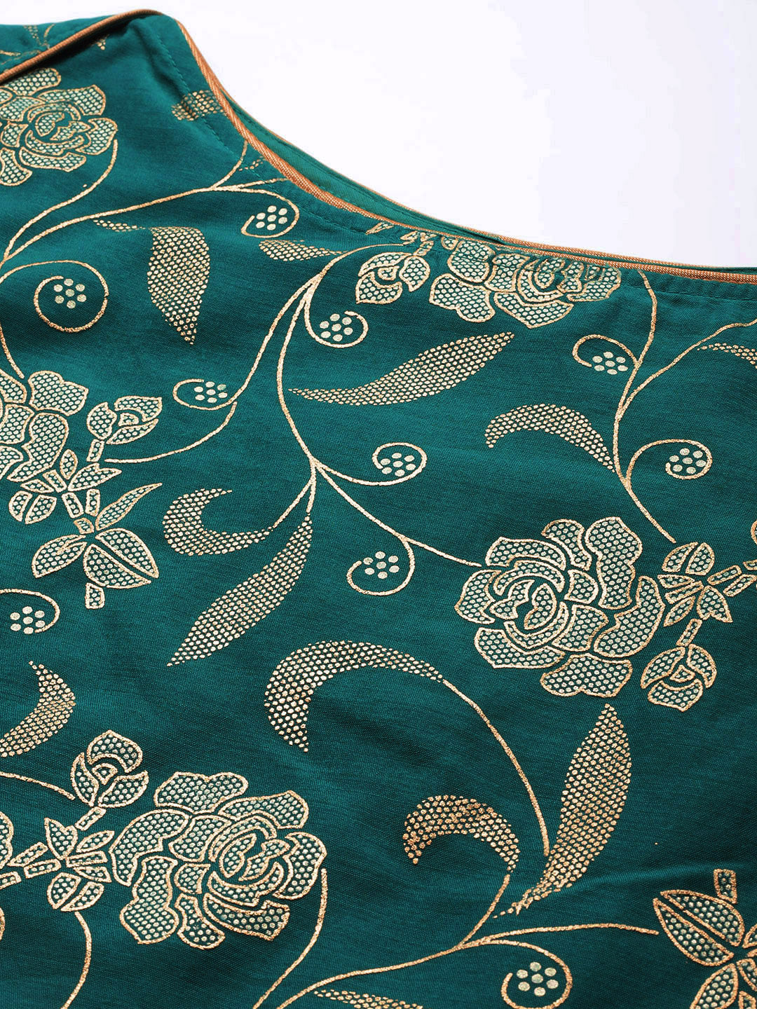 Biba Women Green & Golden Ethnic Motifs Printed Kurta with Trousers & With Dupatta - Distacart