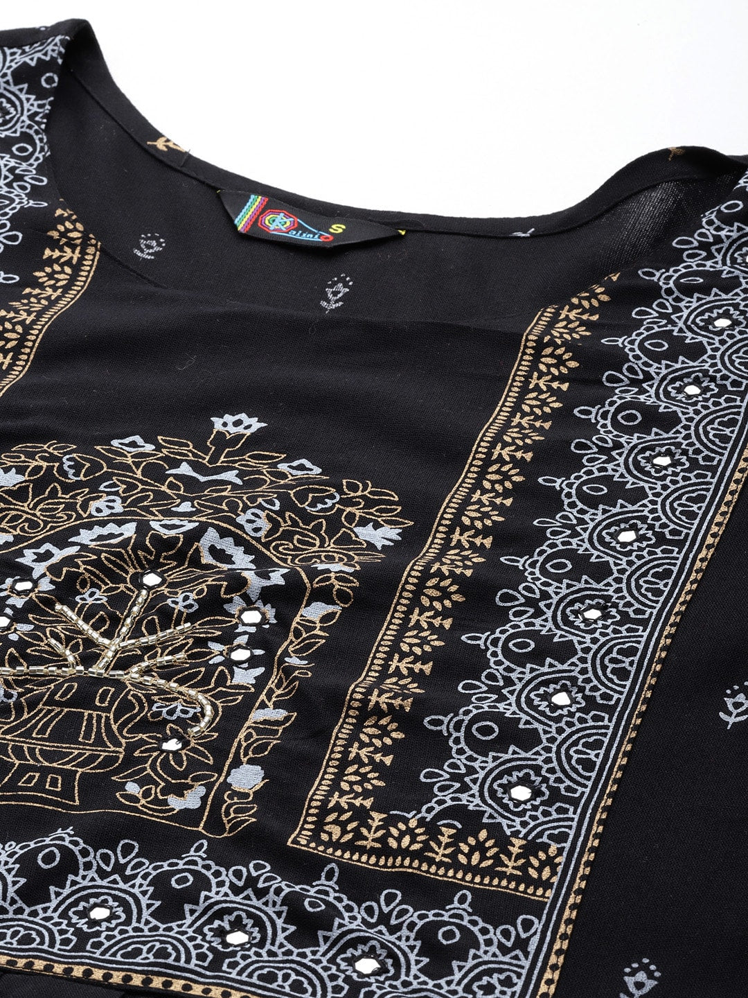 Kalini Ethnic Motifs Printed Mirror Work Kurta - Distacart