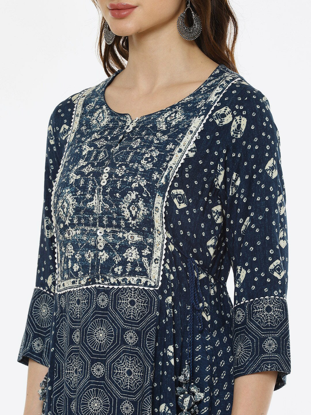 Biba Women Navy Blue & Navy Blue Printed Kurta - Distacart