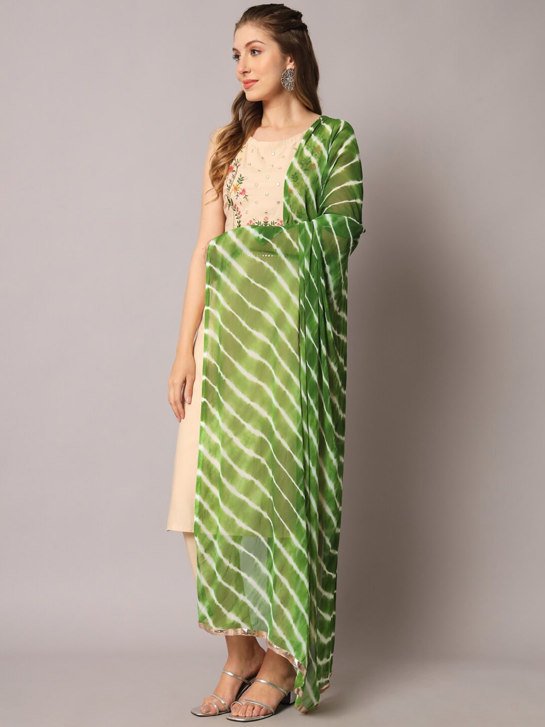 Kalini Floral Embroidered Mirror Work Kurta with Trousers & Dupatta - Distacart