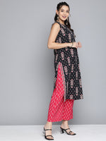 Thumbnail for HERE&NOW Women Ethnic Motifs Printed Pure Cotton Kurta With Palazzos - Distacart