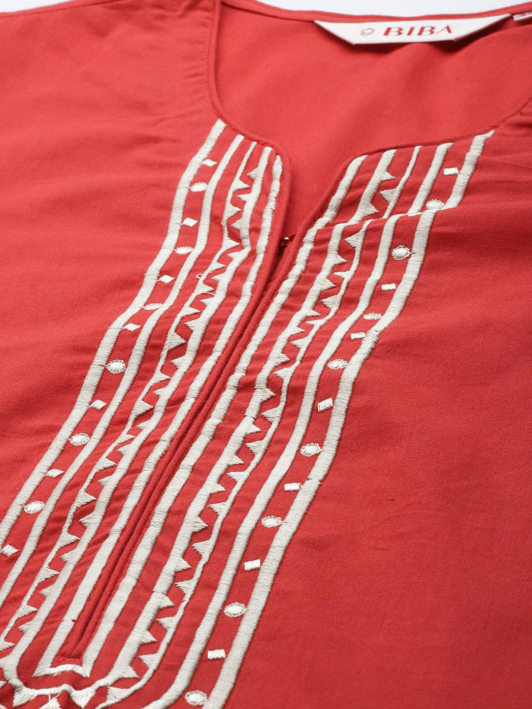 Biba Women Red Ethnic Motifs Printed Thread Work Pure Cotton Kurta with Trousers & With Dupatta - Distacart