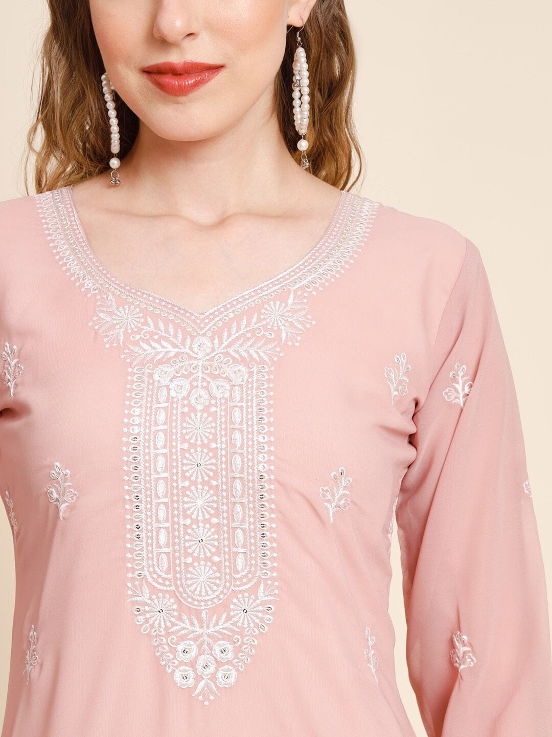 HERE&NOW Ethnic Motifs Embroidered Sequined Georgette Kurta - Distacart