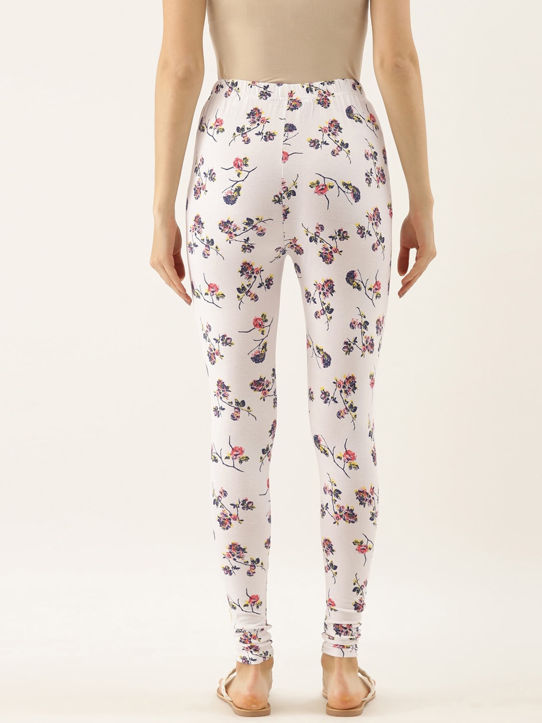 Souchii White Printed Slim-Fit Churidar-Length Leggings - Distacart