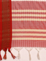 Thumbnail for Kalini White & Red Checked Zari Silk Cotton Saree - Distacart