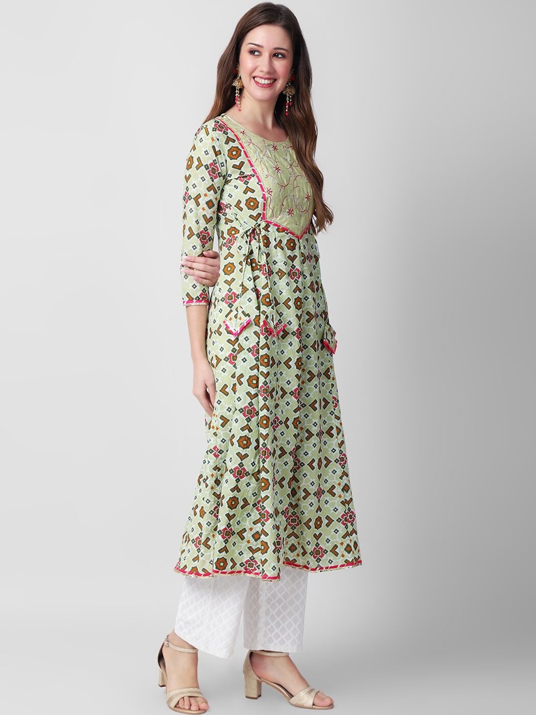 Kalini Ethnic Motif Printed Thread Work Anarkali Pure Cotton Kurta - Distacart
