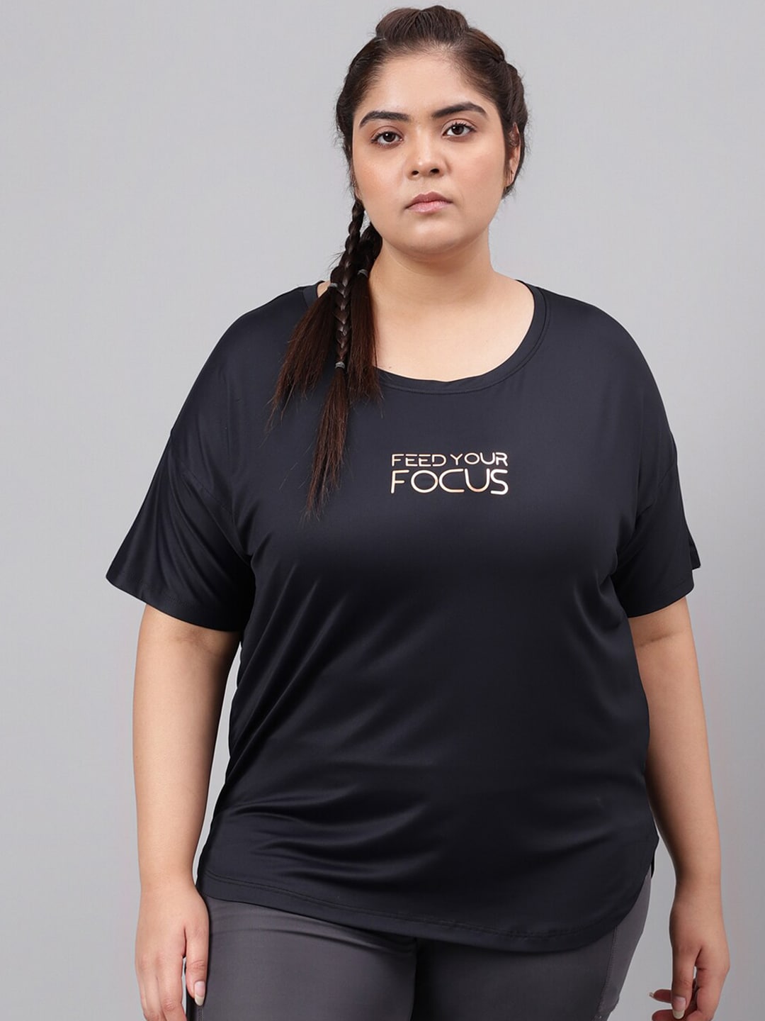 MKH Plus Size Typography Printed Relaxed Fit Dri-FIT T-shirt - Distacart