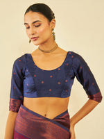 Thumbnail for Soch Magenta & Gold-Toned Floral Woven Design Zari Silk Blend Saree - Distacart