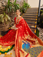 Thumbnail for Kalini Ethnic Motifs Woven Design Zari Detail Paithani Saree - Distacart
