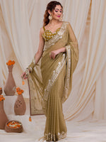 Thumbnail for Koskii Striped Embroidered Saree - Distacart