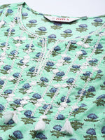 Thumbnail for Biba Women Green & Blue Ethnic Motifs Printed Embroidered Pure Cotton A-Line Kurta - Distacart