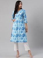 Thumbnail for Biba Women Blue & White Printed Kurta with Trousers - Distacart