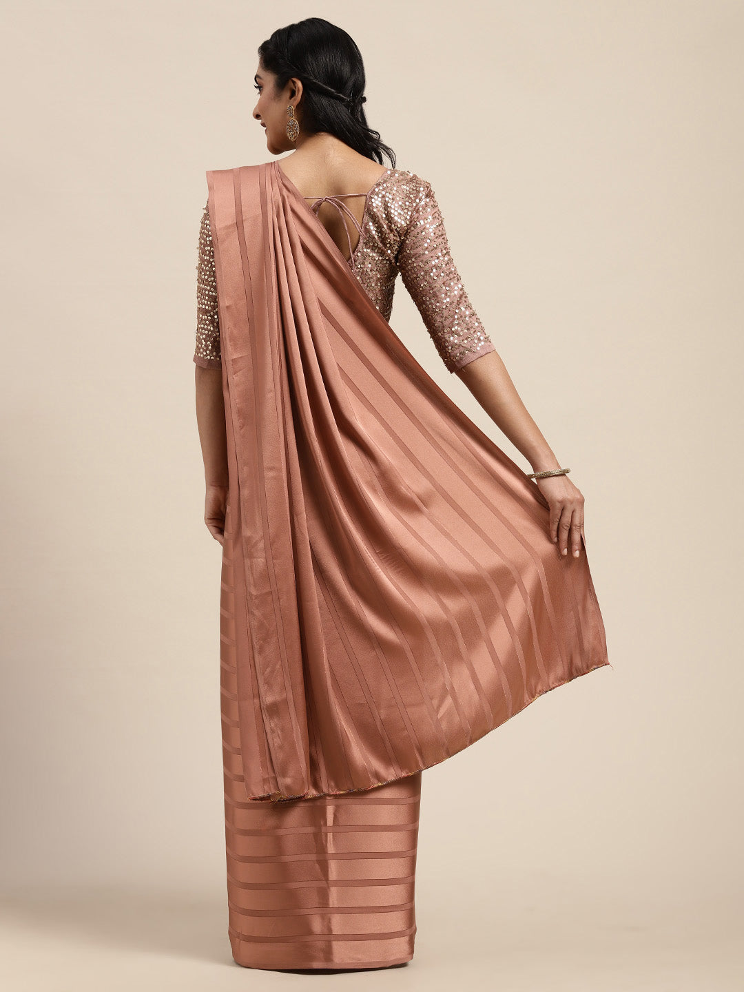 Saree Mall Brown Striped Satin Saree - Distacart